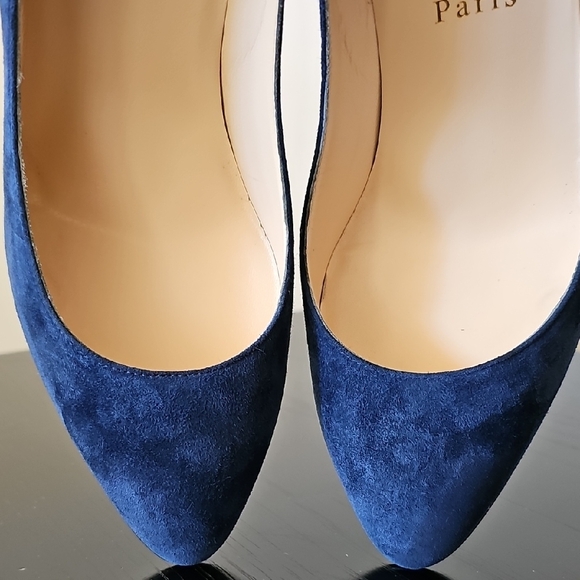 Christian Louboutin Eloise 100 Vous Velours Marine Blue Suede Heels Pumps 38 - Picture 5 of 12